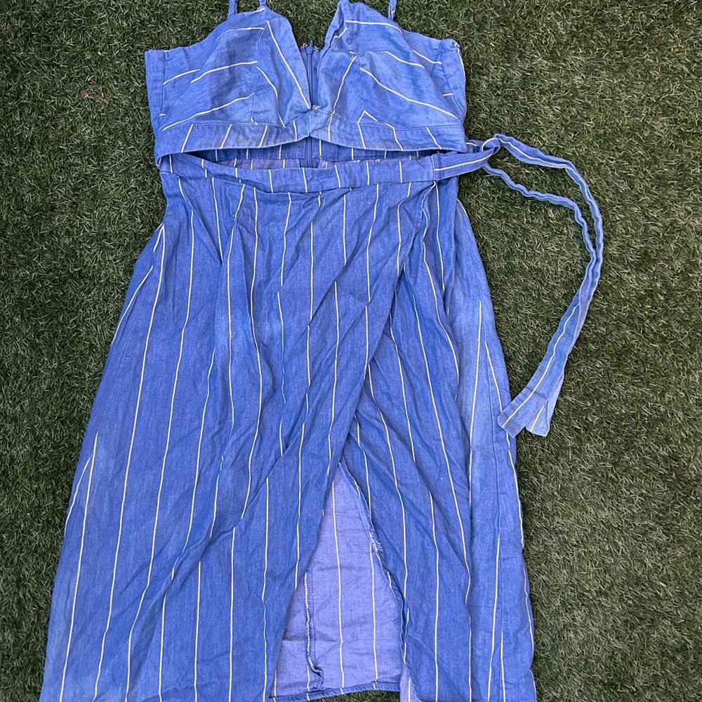 Timing Denim Blue Dress with White Stripes